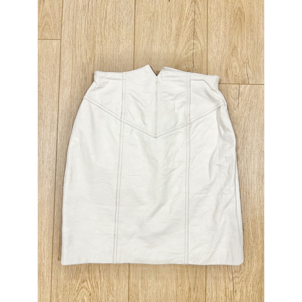 Wilsons Vintage White Leather Mini Skirt High Waisted Notched Waist 25  8 4157